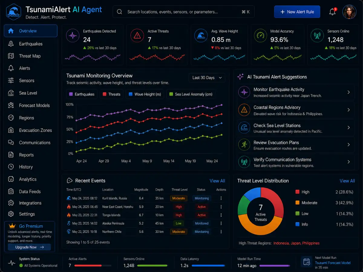 tsunamialert.app AI tsunami alert app — coastal hazard dashboard preview